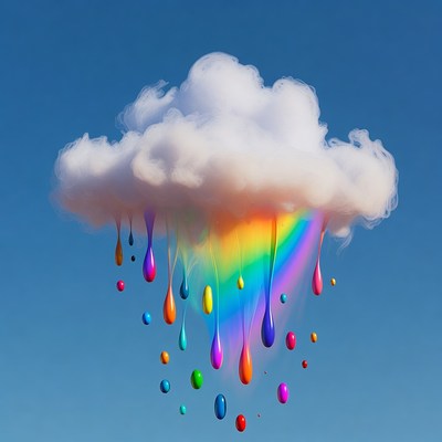 Rainbow Cloud Dripping Paint Drops
