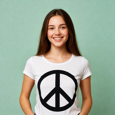 Teen girl in peace sign t-shirt