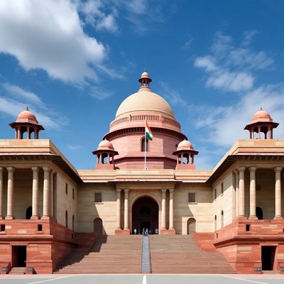 Indian Supreme Court Building with Flag