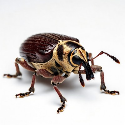 Striped Weevil Beetle on White Background
