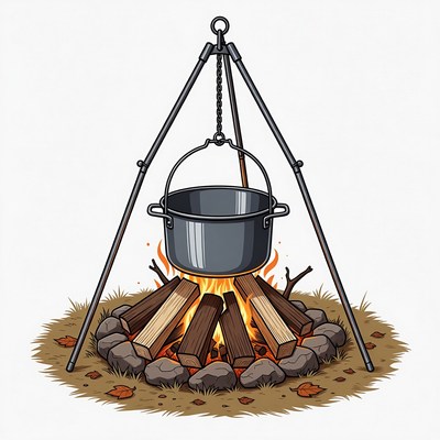Campfire with Pot Over Flames