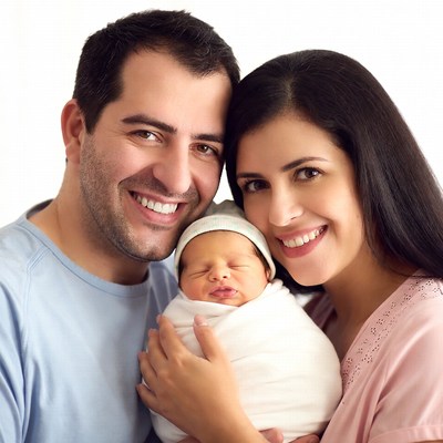 Happy family holding newborn baby