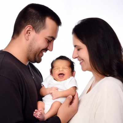 Parents holding smiling newborn baby