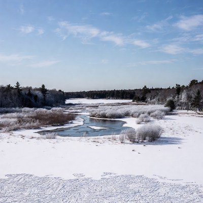 Winter Marsh with Frozen Pond