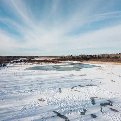 Frozen Marsh Under Blue Sky