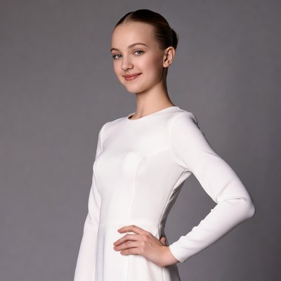 Young woman in white dress smiling