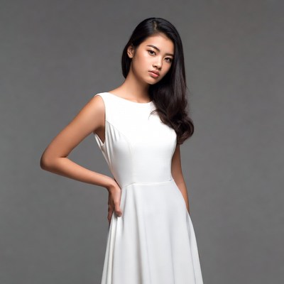 Asian woman in white dress