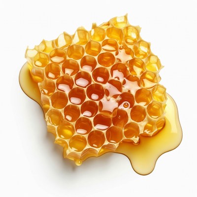 Dripping Honeycomb on White Background