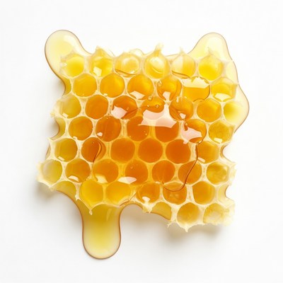 Dripping Honeycomb on White Background