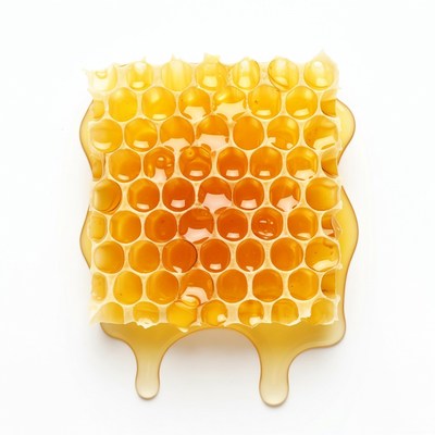 Dripping Honeycomb on White Background