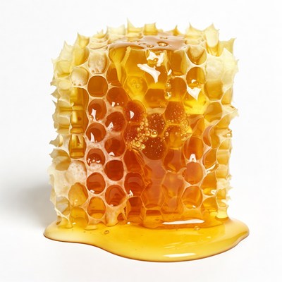 Dripping Honeycomb on White Background