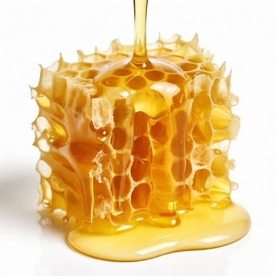 Dripping Honeycomb on White Background