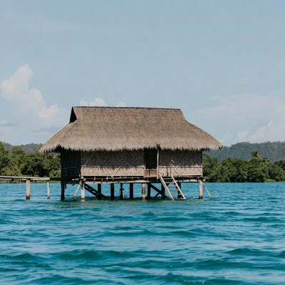 Stilt House Over Tropical Lake