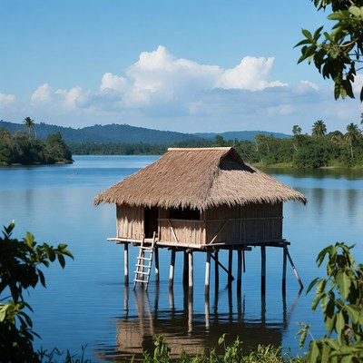Stilt House on Tropical Lake