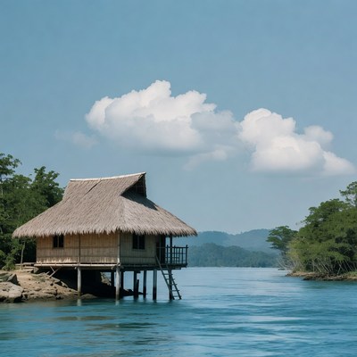 Traditional stilt house over river