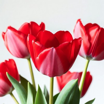 Red Tulips on White Background