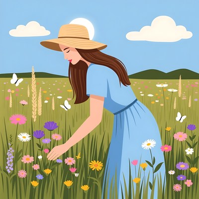 Woman picking flowers in field