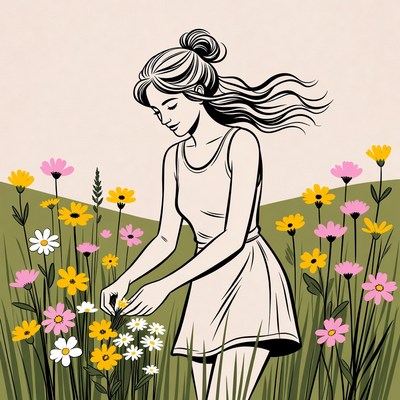 Woman picking flowers in field