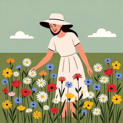 Woman picking flowers in field