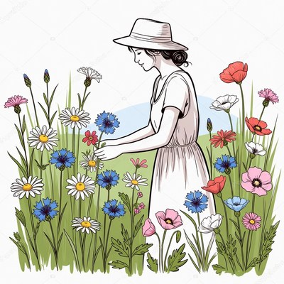 Woman picking flowers in garden