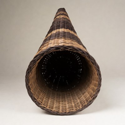 Woven Brown Striped Cone Basket