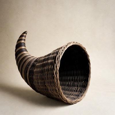 Woven Cornucopia on Beige Background