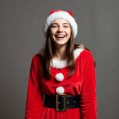 Smiling woman in Santa hat and dress