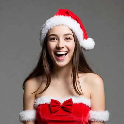 Smiling woman in red Santa hat