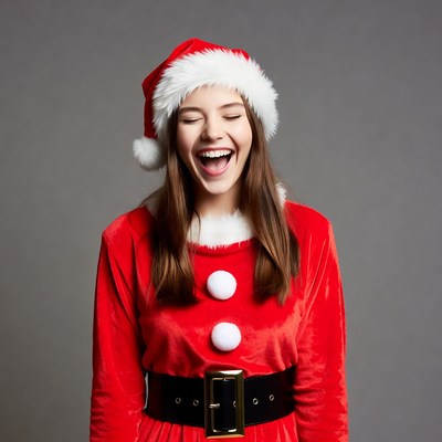 Young woman laughing in Santa costume