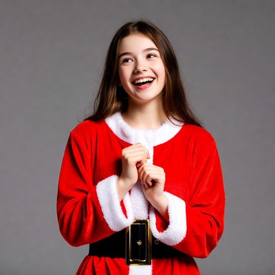 Girl smiling in Santa costume