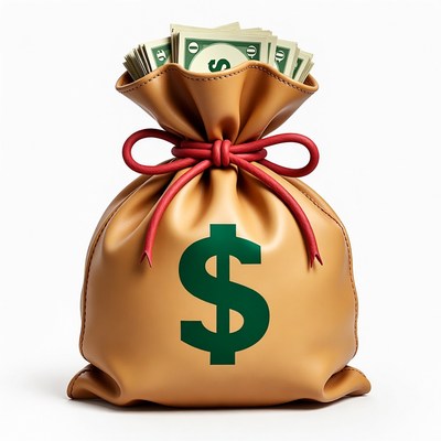 Money Bag with Red Ribbon