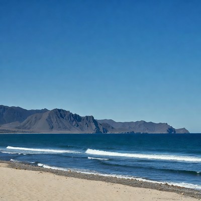 Ocean Beach with Distant Mountains