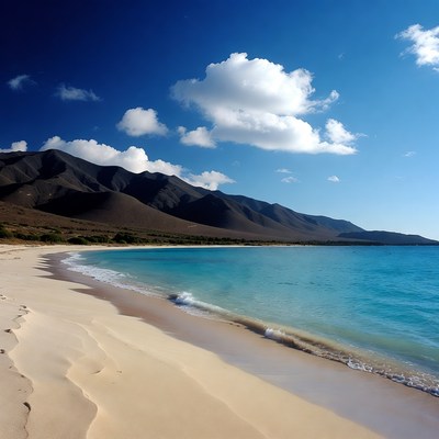 Turquoise beach with mountains