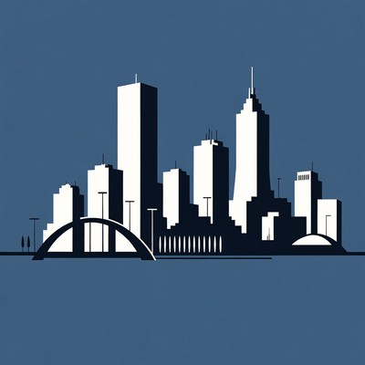 Silhouette City Skyline with Bridge