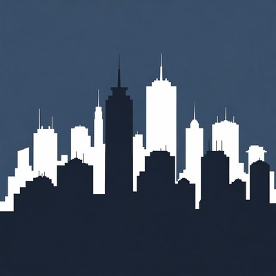 City skyline silhouette at night