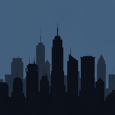 Silhouette City Skyline at Night