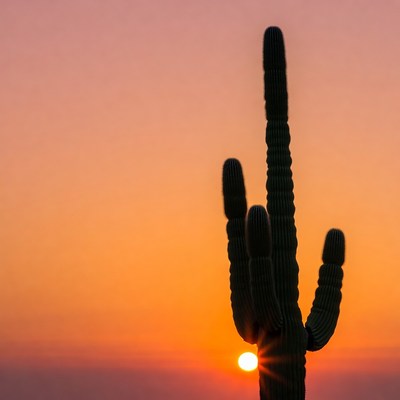 Silhouetted Saguaro Cactus at Sunset