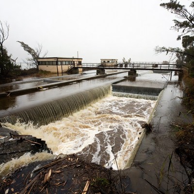 Flooded Wastewater Treatment Plant Bridge