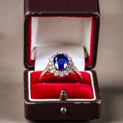 Blue Sapphire Ring in Open Box