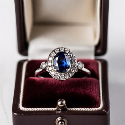 Sapphire Ring in Open Velvet Box