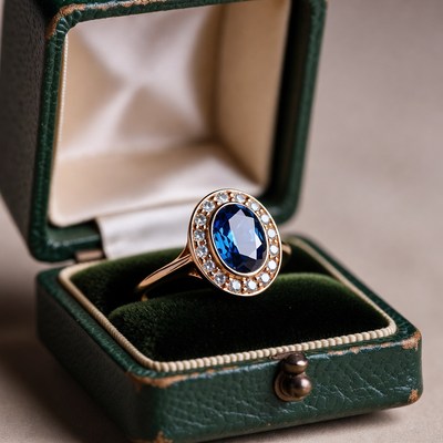 Sapphire Ring in Open Velvet Box