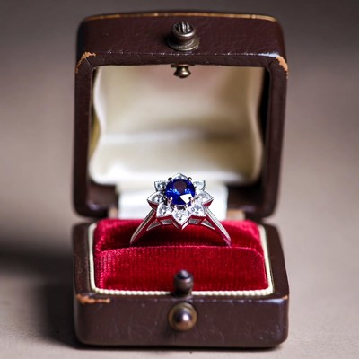 Sapphire Ring in Open Jewelry Box