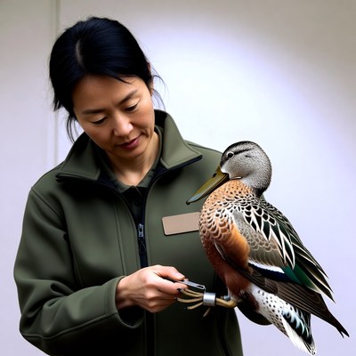 Asian woman holding mandarin duck