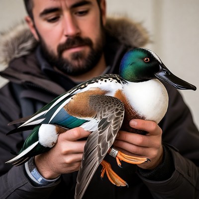 Man holding mallard duck