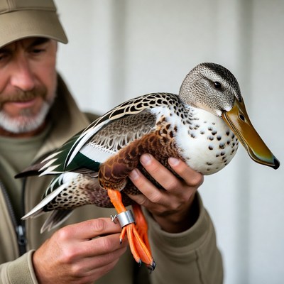 Man holding gadwall duck