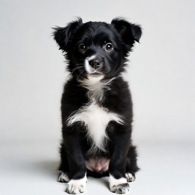 Black fluffy puppy sitting