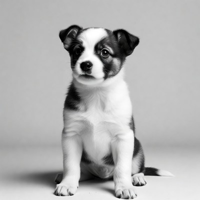 Black and white puppy sitting