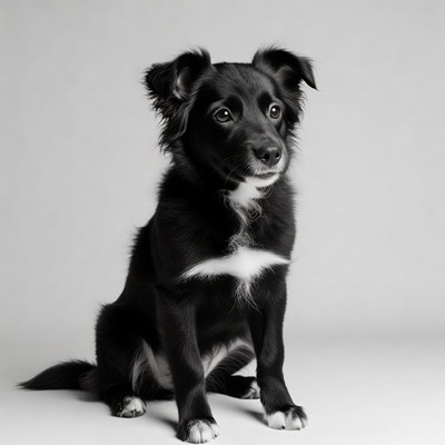 Black fluffy puppy sitting