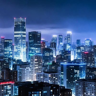 Vibrant Nighttime City Skyline