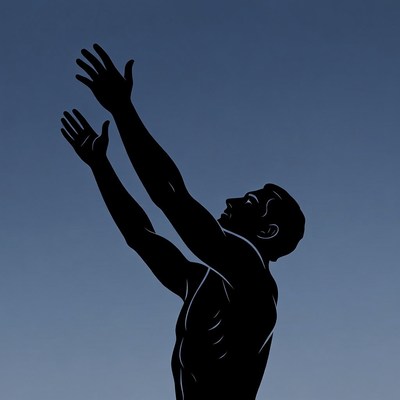 Man raising hands silhouette